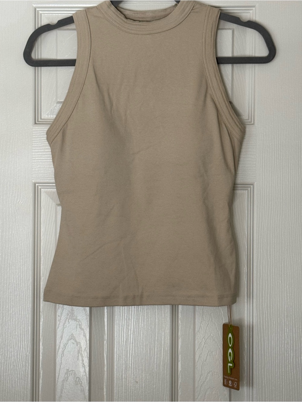 OGL Cotton Lyocell Spandex Built-in Bra tank top Cream Beige | Medium | $49 NEW